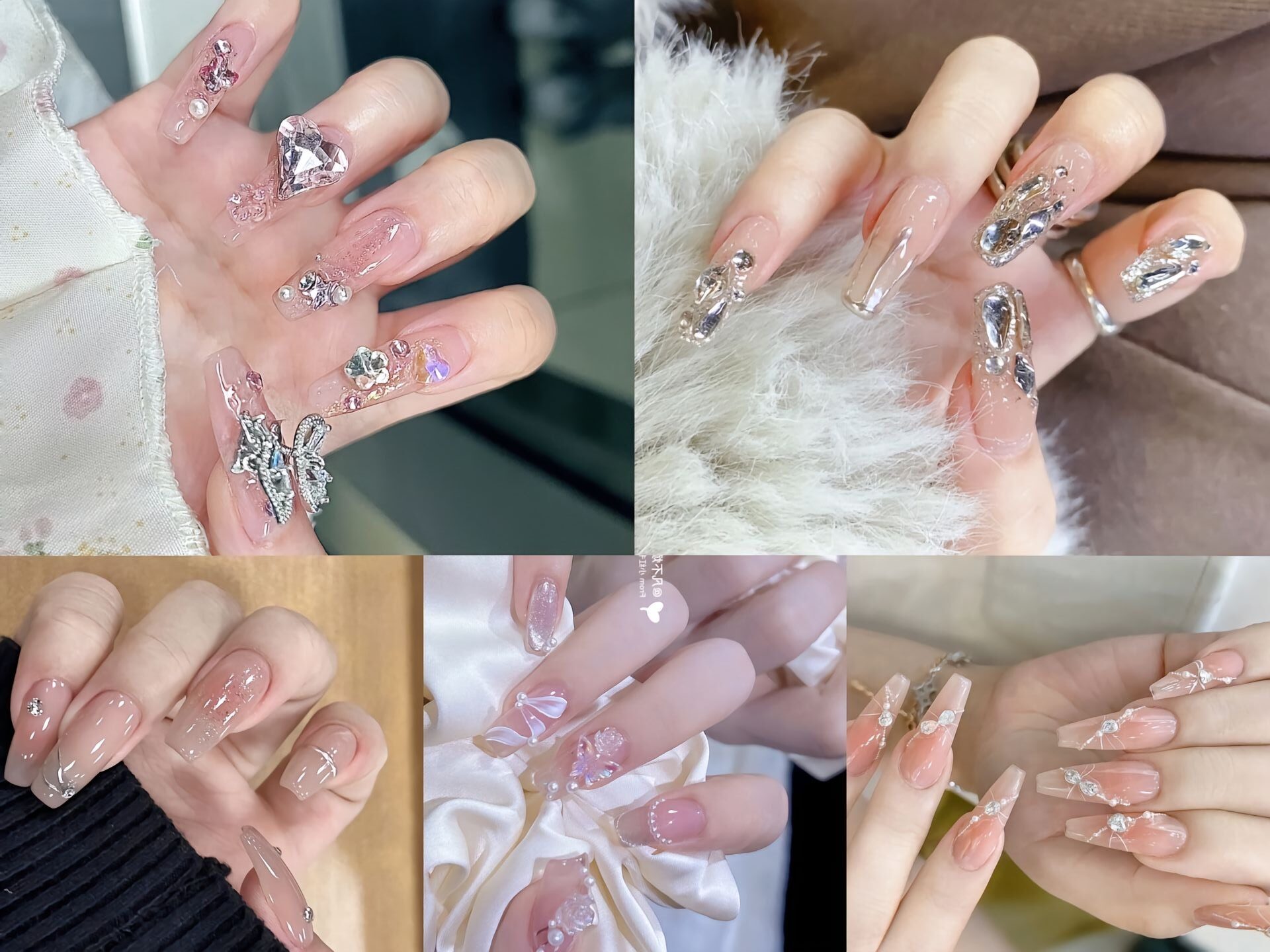 Nail hồng đính đá dịu dàng đáng yêu