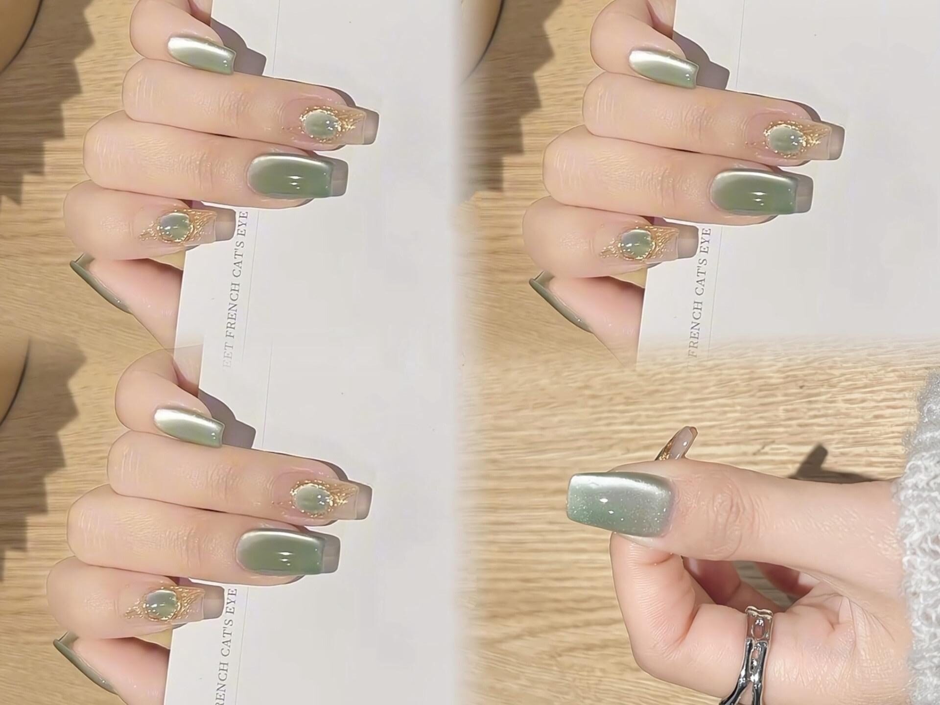 Tỏa sáng như viên ngọc quý với Nail xanh ngọc bích đính đá lấp lánh