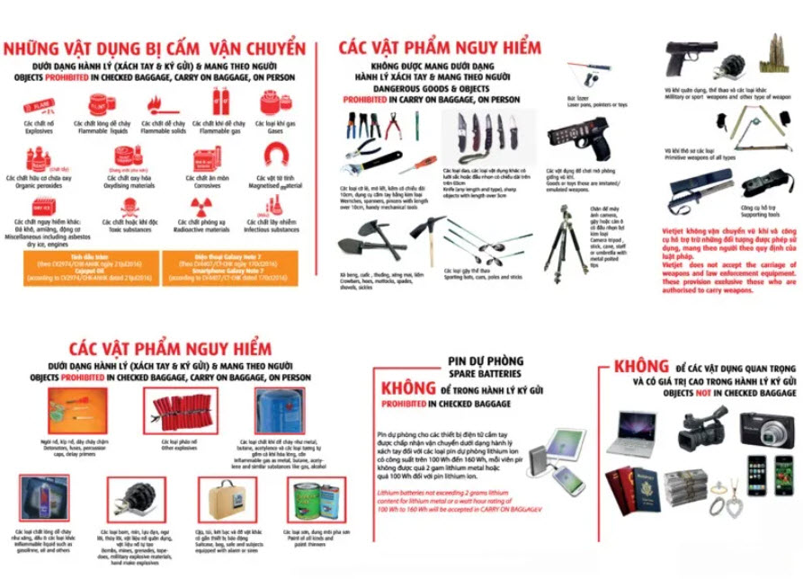 Vật Dụng Không Được Phép Mang Lên Máy Bay